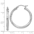 Sterling Silver Rhod-plated Satin Diamond-cut Twisted 3x30mm Hoop Earrings
