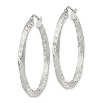 Sterling Silver Satin D/C Twisted 3x35mm Hoop Earrings
