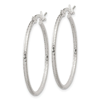 Sterling Silver Textured 2x30mm Hoop Earrings