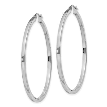 Sterling Silver Rhodium-plated 2x45mm Square Tube Hoop Earrings