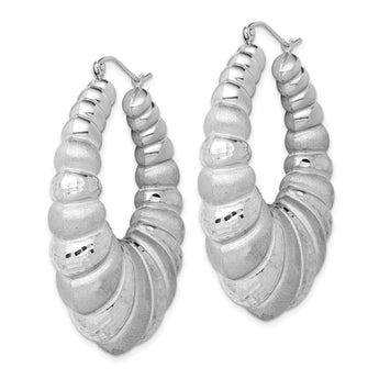 Sterling Silver Rhodium-plated Satin & D/C Shrimp Oval Hoop Earrings