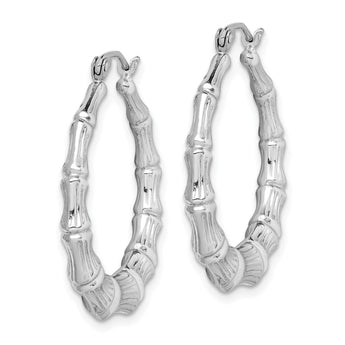 Sterling Silver Rhodium-plated Bamboo Round Hoop Earrings