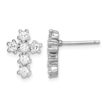 Sterling Silver Rhodium-plated Polished CZ Cross Post Earrings - Birthstone Company
