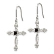 Sterling Silver Rhodium-plated Polished Diamond Accent & Black CZ Budded Cross Dangle Earrings - Birthstone Company