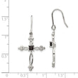 Sterling Silver Rhodium-plated Polished Diamond Accent & Black CZ Budded Cross Dangle Earrings - Birthstone Company
