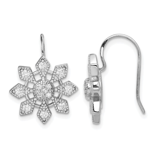 Sterling Silver Rhodium-plated CZ Snowflake Earrings - Birthstone Company