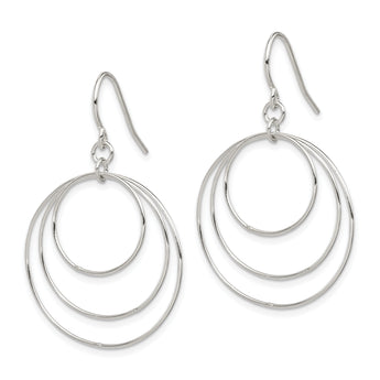Sterling Silver Polished Fancy Triple Circle Dangle Earrings