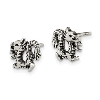 Sterling Silver Antiqued Dragon Post Earrings - Birthstone Company