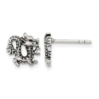Sterling Silver Antiqued Dragon Post Earrings - Birthstone Company