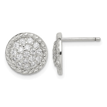 Sterling Silver Rhodium-plated Polished & Twisted CZ Circle Post Earrings - Birthstone Company