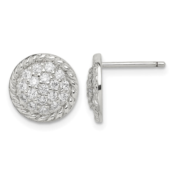 Sterling Silver Rhodium-plated Polished & Twisted CZ Circle Post Earrings - Birthstone Company