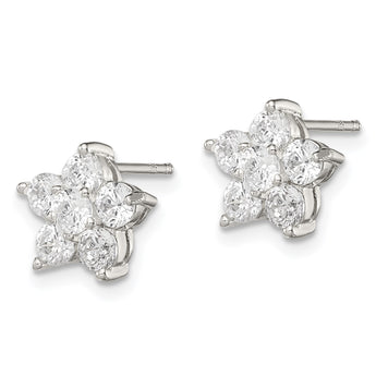 Sterling Silver Rhodium-plated CZ Flower Post Earrings - Birthstone Company