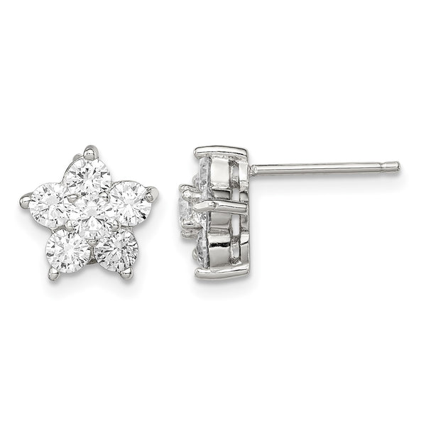 Sterling Silver Rhodium-plated CZ Flower Post Earrings - Birthstone Company