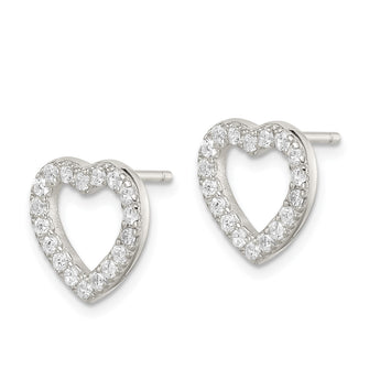 Sterling Silver Rhodium-plated CZ Open Heart Post Earrings - Birthstone Company