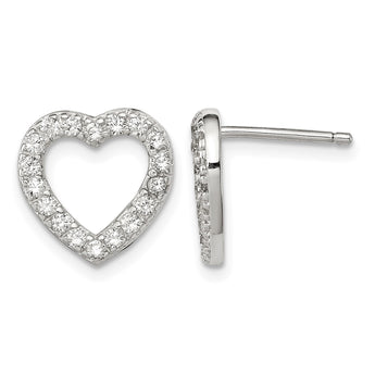 Sterling Silver Rhodium-plated CZ Open Heart Post Earrings - Birthstone Company