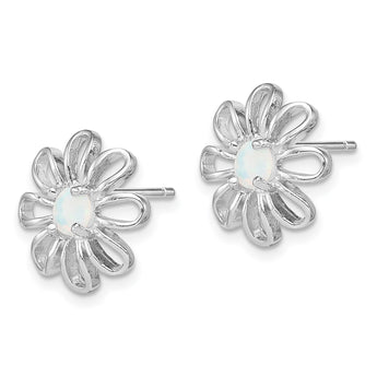 Sterling Silver Rhodium-plated Created Opal Daisy Post Earrings - Birthstone Company