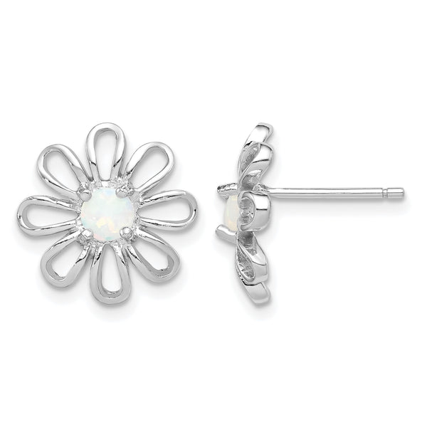 Sterling Silver Rhodium-plated Created Opal Daisy Post Earrings - Birthstone Company
