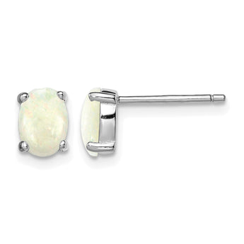 Sterling Silver Rhodium-plated Created Opal Post Earrings - Birthstone Company