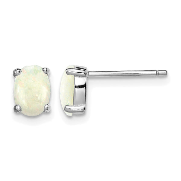 Sterling Silver Rhodium-plated Created Opal Post Earrings - Birthstone Company