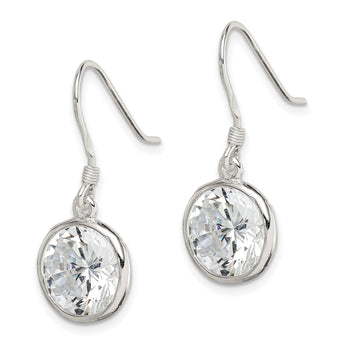 Sterling Silver Polished 11mm Round CZ Bezel Set Dangle Earrings