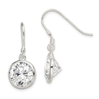 Sterling Silver Polished 11mm Round CZ Bezel Set Dangle Earrings