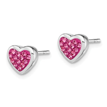 Sterling Silver Rhodium-plated Polished Pink CZ Heart Post Earrings - Birthstone Company