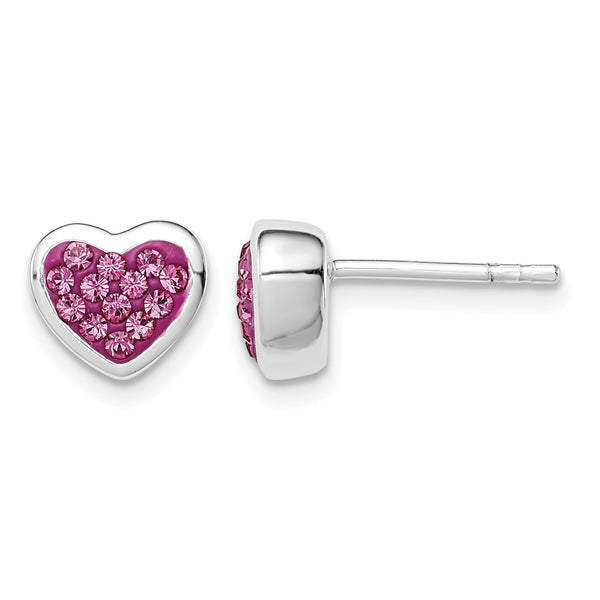 Sterling Silver Rhodium-plated Polished Pink CZ Heart Post Earrings - Birthstone Company