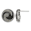 Sterling Silver Antiqued Onyx & Marcasite Round Wave Post Earrings - Birthstone Company