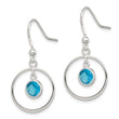 Sterling Silver Polished Blue CZ Circle Dangle Earrings