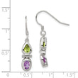Sterling Silver Rhodium Plated Peridot and Amethyst Dangle Earrings