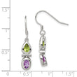 Sterling Silver Rhodium Plated Peridot and Amethyst Dangle Earrings - Birthstone Company