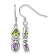 Sterling Silver Rhodium Plated Peridot and Amethyst Dangle Earrings - Birthstone Company