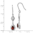 Sterling Silver Rhodium-plated Polished Diamond-cut & Textured Red CZ Teardrop Dangle Earrings