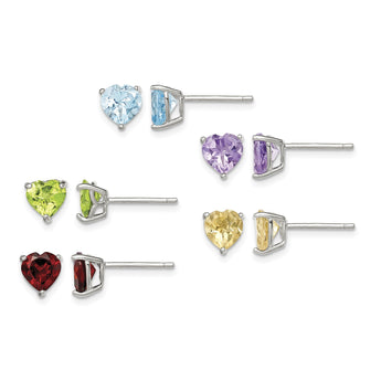 Sterling Silver Rhodium-plated Gemstone Post Earring Set - Birthstone Company