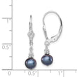 Sterling Silver Rhodium-plated Polished & Beaded 6-7mm Black Freshwater Cultured Pearl Leverback Dangle Earrings