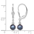 Sterling Silver Rhodium-plated Polished & Beaded 6-7mm Black Freshwater Cultured Pearl Leverback Dangle Earrings - Birthstone Company