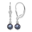 Sterling Silver Rhodium-plated Polished & Beaded 6-7mm Black Freshwater Cultured Pearl Leverback Dangle Earrings - Birthstone Company