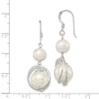 Sterling Silver Polished & Textured White 8-9mm Freshwater Cultured Pearl & 11-12mm Shell Pearl Dangle Earrings