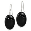 Sterling Silver Polished Black Agate Oval Dangle Earrings - Birthstone Company
