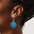 Sterling Silver Polished Round 20mm Blue Agate Dangle Earrings - Birthstone Company