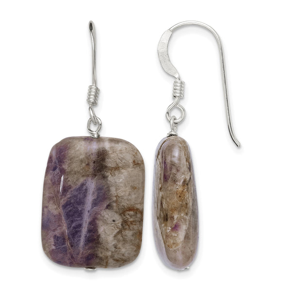 Sterling Silver Polished Amethyst Rectangle Dangle Earrings - Birthstone Company