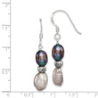 Sterling Silver Polished Antiqued & Beaded Grey & Black 7-8mm Freshwater Cultured Pearl Dangle Earrings