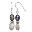 Sterling Silver Polished Antiqued & Beaded Grey & Black 7-8mm Freshwater Cultured Pearl Dangle Earrings - Birthstone Company