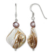 Brown Mother of Pearl & Pearl Dangle Earrings in Sterling Silver - Birthstone Company