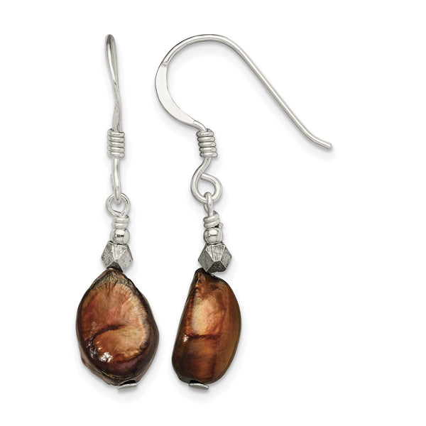 Sterling Silver Polished Brown Freshwater Cultured Pearl Dangle Earrings - Birthstone Company