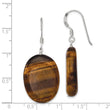 Sterling Silver Polished Tiger's Eye Oval Dangle Earrings