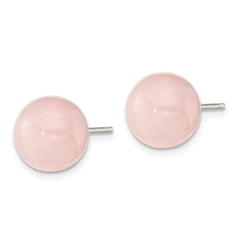 Sterling Silver 10-10.5mm Rose Quartz Button Post Earrings - Birthstone Company