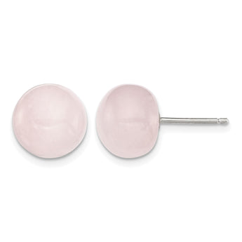 Sterling Silver 10-10.5mm Rose Quartz Button Post Earrings - Birthstone Company