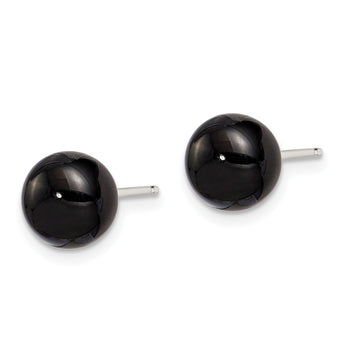 Sterling Silver Rhod-pltd 8-8.5mm Black Agate Button Post Earrings - Birthstone Company