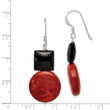 Sterling Silver Polished Black Agate & Recon. Red Coral Dangle Earrings - Birthstone Company